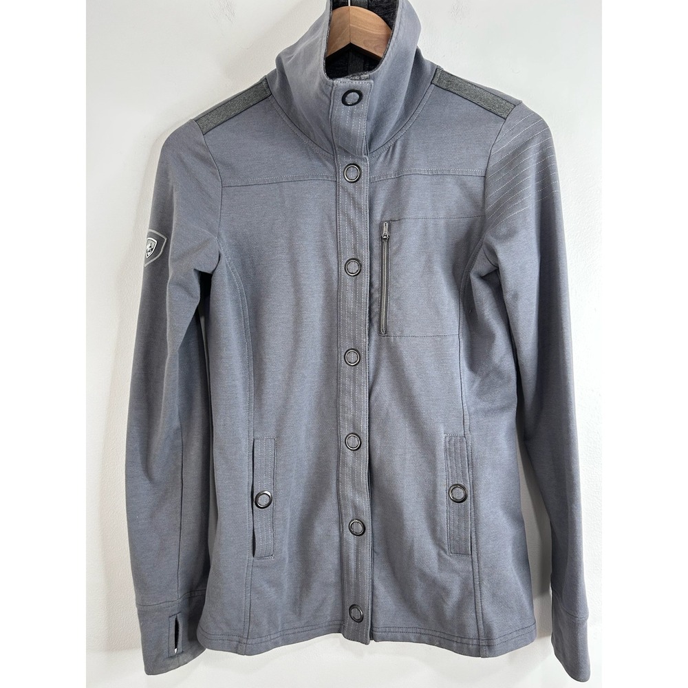 Kuhl Krush Jacket Womens XS Gray Snap Front Thumbholes Outdoor Performance Hike